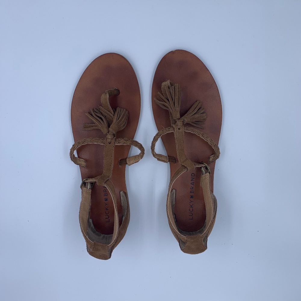 Lucky Brand Tassel Brown Suede Sandals